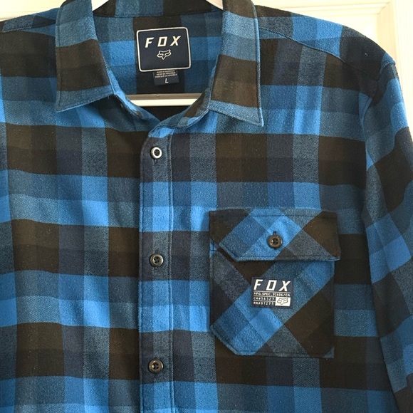 Fox Racing Blue and Black Plaid Men's Flannel Shirt Large - Picture 5 of 14